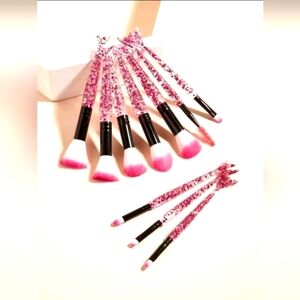 10PC FISHTAIL MAKEUP BRUSH SET PINK GLITTER